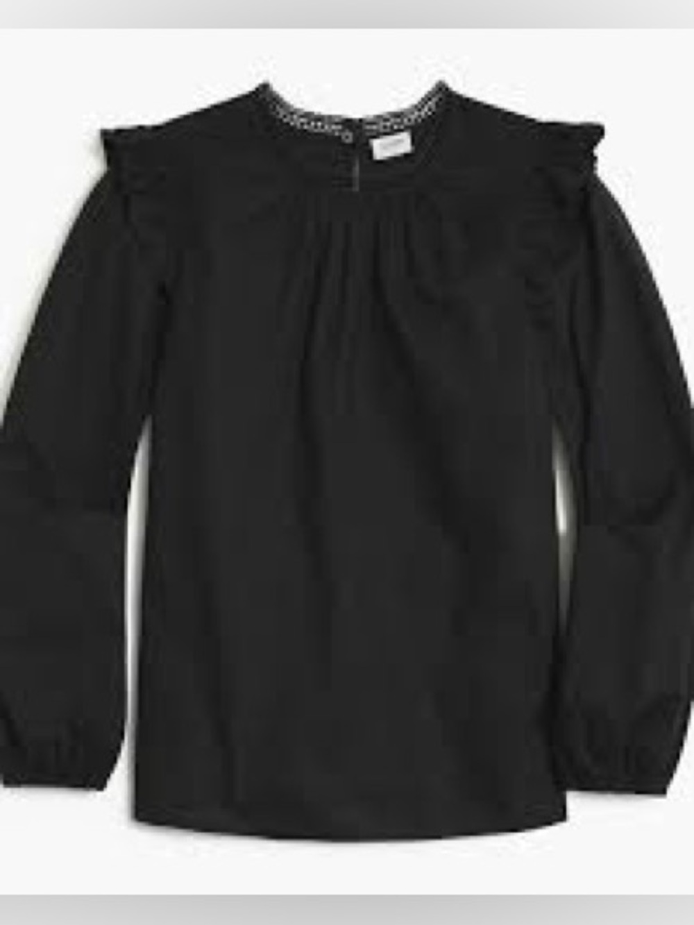 J. Crew 100% cotton Black Ruffle-Shoulder Long-Sleeve Blouse